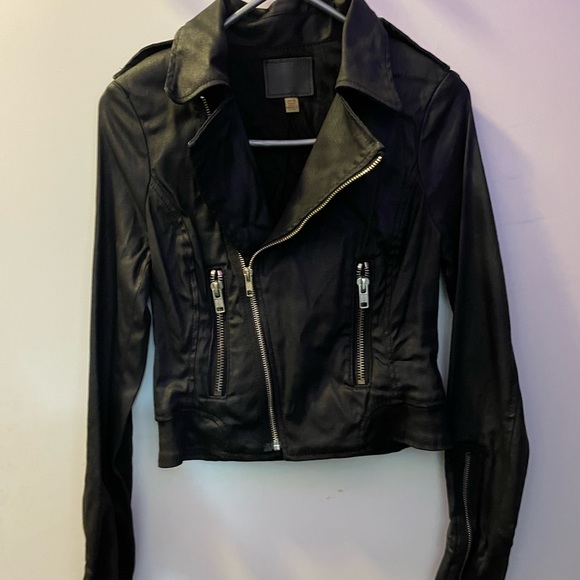 True Religion waxed denim lined black vegan leather black motorcycle jacket xs - Picture 12 of 12